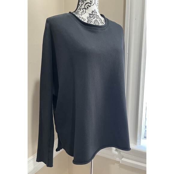 Frank & Eileen Anna Long Sleeve Capelet Top Triple Fleece M Black Minimalist - Picture 9 of 16